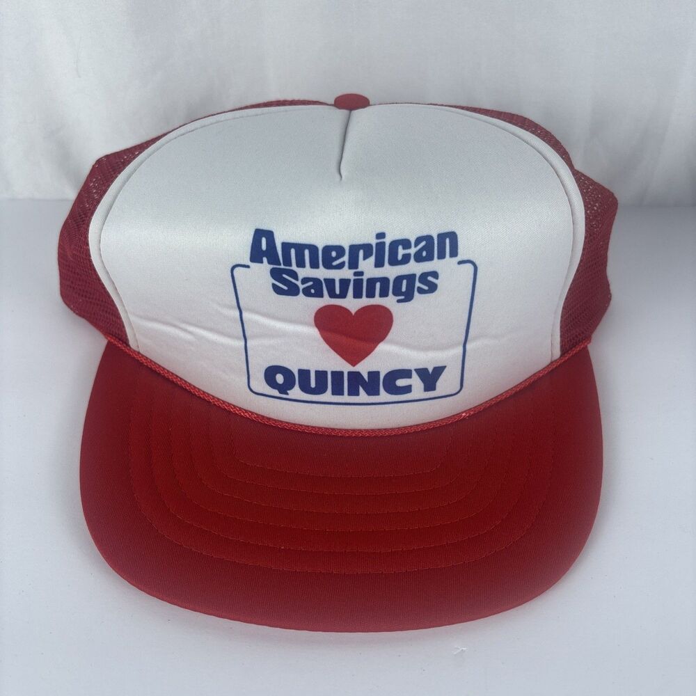 American Savings Snapback Cap Trucker Hat Red Mesh Back Vintage